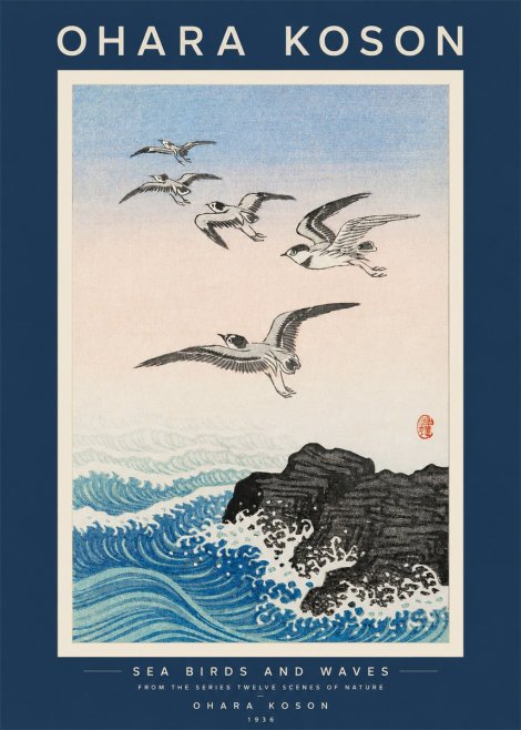 Ohara Koson Sea Birds and Waves No2 - Juliste
