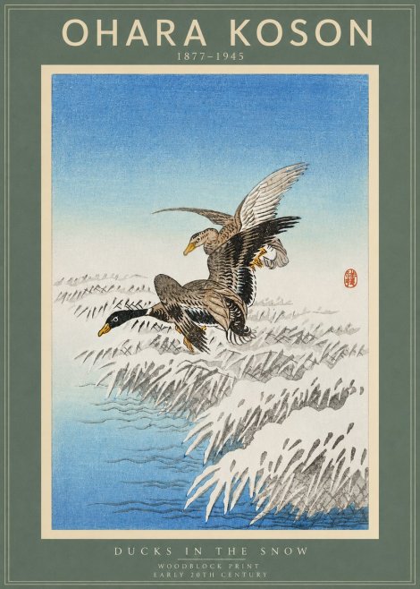 Ohara Koson Ducks in the Snow No2 - Juliste