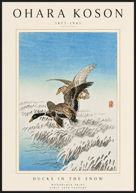 Ohara Koson Ducks in the Snow No6 - Juliste