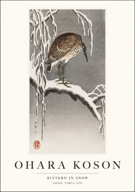 Ohara Koson Bittern in Snow No1 - Juliste