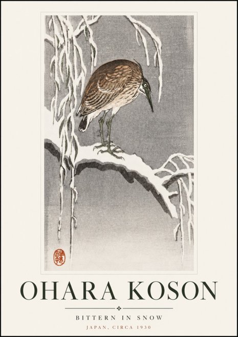 Ohara Koson Bittern in Snow No3 - Juliste