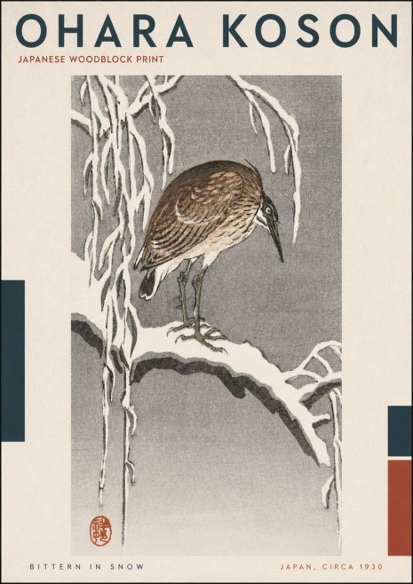 Ohara Koson Bittern in Snow No4 - Juliste