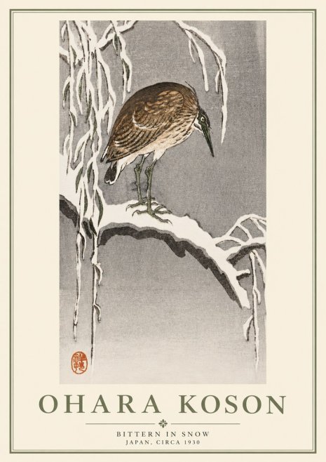 Ohara Koson Bittern in Snow No5 - Juliste