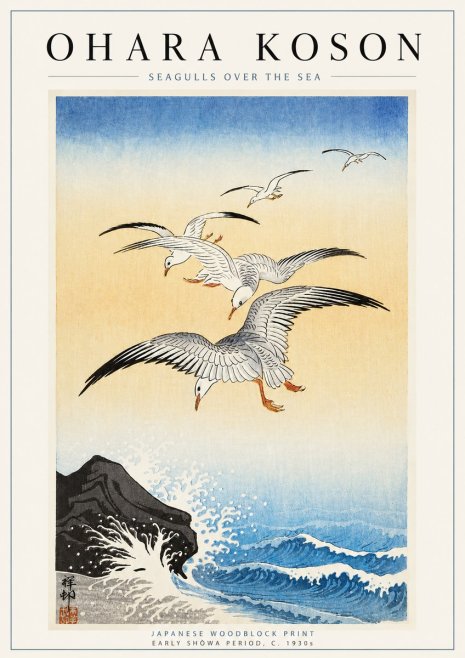 Ohara Koson Seagulls over the Sea No6 - Juliste