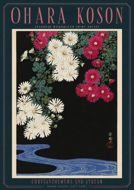 Ohara Koson Chrysanthemums and Stream No2 - Juliste