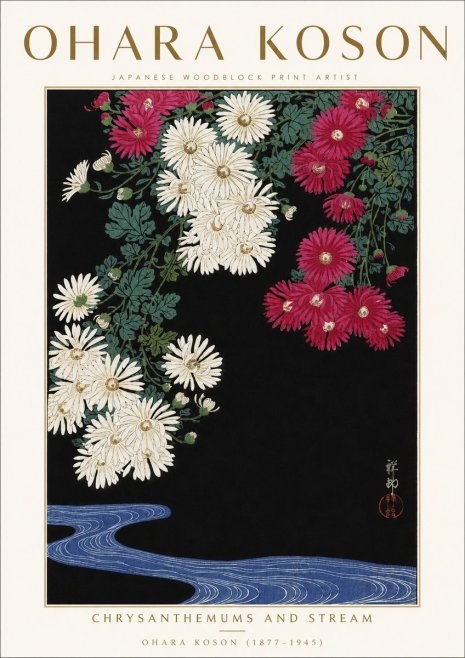 Ohara Koson Chrysanthemums and Stream No3 - Juliste