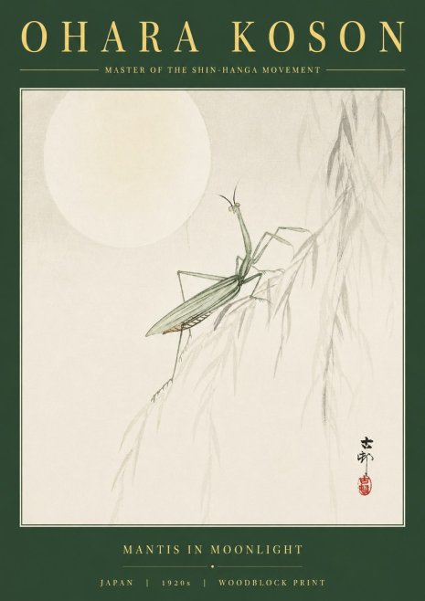 Ohara Koson Mantis in Moonlight No2 - Juliste