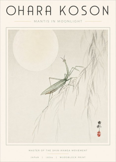 Ohara Koson Mantis in Moonlight No3 - Juliste