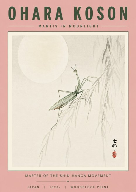 Ohara Koson Mantis in Moonlight No4 - Juliste