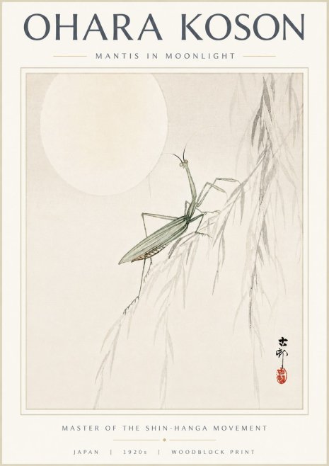 Ohara Koson Mantis in Moonlight No5 - Juliste