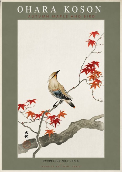 Ohara Koson Autumn Maple and Bird No4 - Juliste