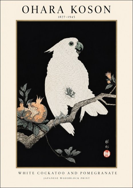 Ohara Koson White Cockatoo and Pomegranate II No1 - Juliste