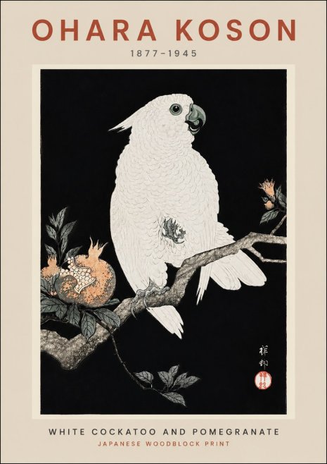 Ohara Koson White Cockatoo and Pomegranate II No2 - Juliste