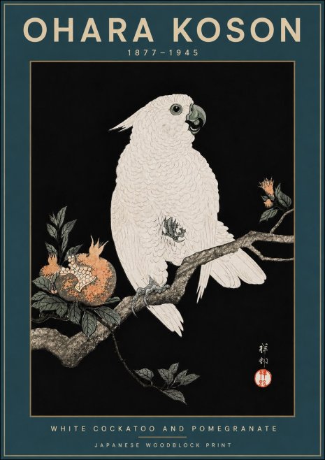Ohara Koson White Cockatoo and Pomegranate II No3 - Juliste