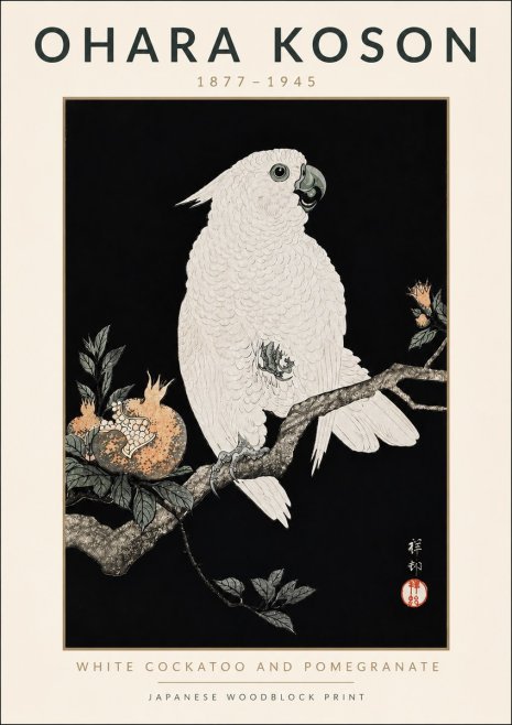 Ohara Koson White Cockatoo and Pomegranate II No4 - Juliste