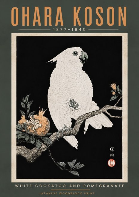 Ohara Koson White Cockatoo and Pomegranate II No5 - Juliste