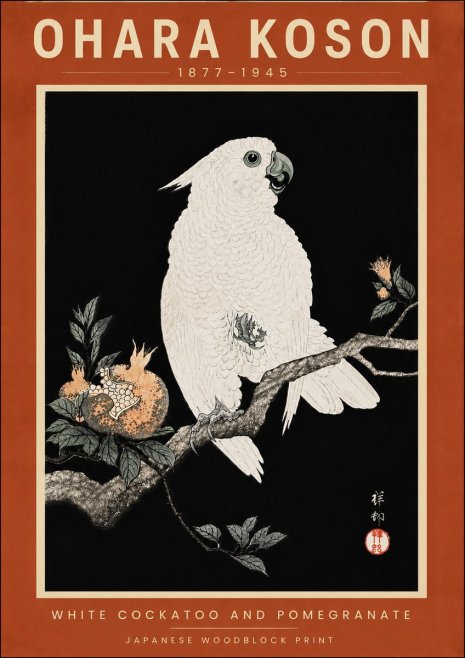 Ohara Koson White Cockatoo and Pomegranate II No6 - Juliste