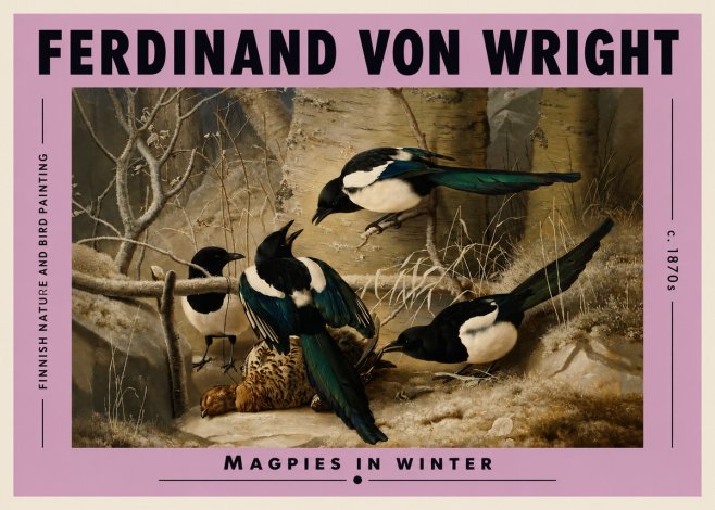 Ferdinand von Wright Magpies in Winter No3 - Juliste