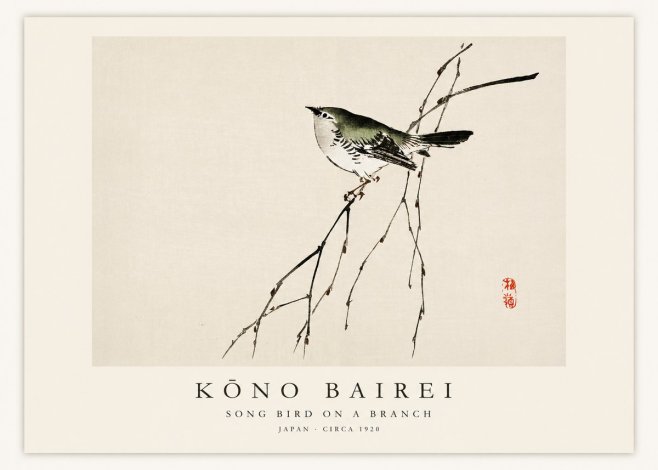 Kōno Bairei Song Bird on a Branch No1 - Juliste
