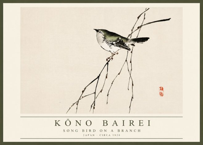 Kōno Bairei Song Bird on a Branch No2 - Juliste