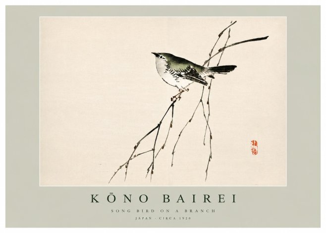 Kōno Bairei Song Bird on a Branch No3 - Juliste
