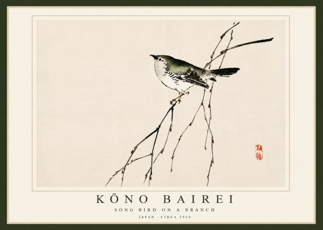 Kōno Bairei Song Bird on a Branch No4 - Juliste