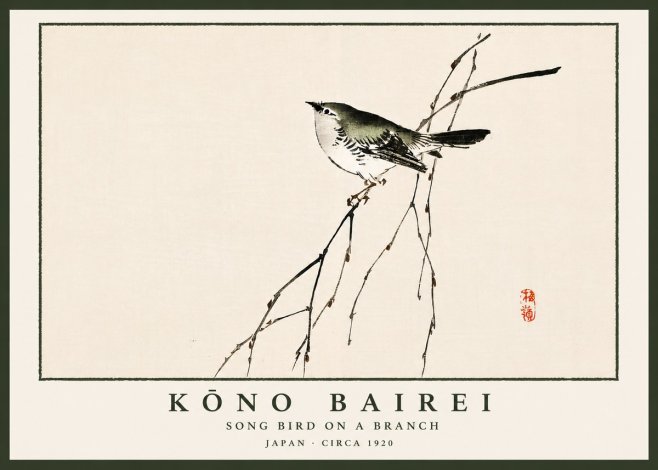 Kōno Bairei Song Bird on a Branch No5 - Juliste