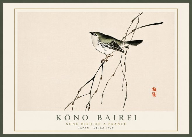 Kōno Bairei Song Bird on a Branch No6 - Juliste