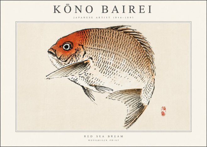 Kōno Bairei Red Sea Bream No3 - Juliste