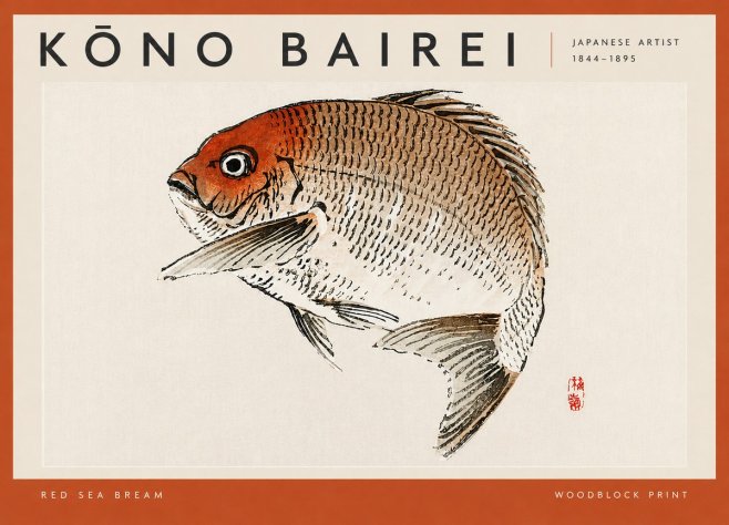 Kōno Bairei Red Sea Bream No4 - Juliste