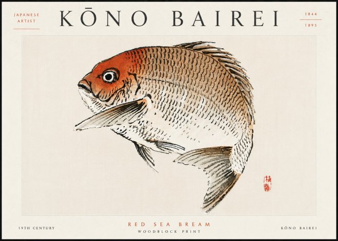 Kōno Bairei Red Sea Bream No6 - Juliste