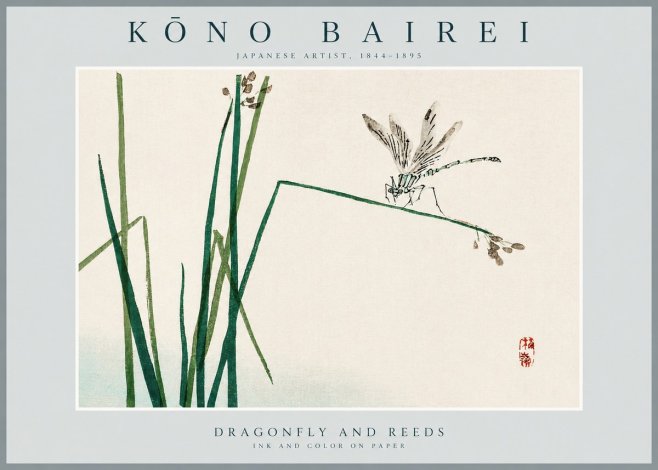 Kōno Bairei Dragonfly and Reeds No2 - Juliste