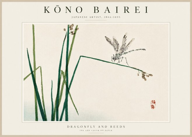 Kōno Bairei Dragonfly and Reeds No3 - Juliste