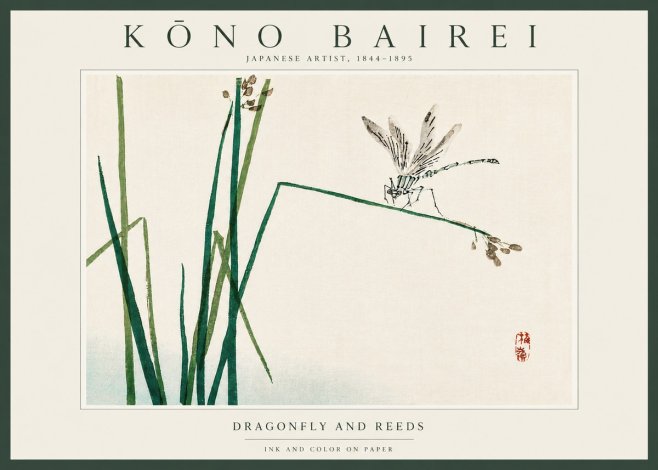 Kōno Bairei Dragonfly and Reeds No4 - Juliste