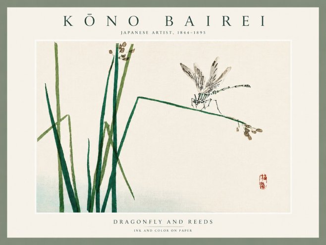 Kōno Bairei Dragonfly and Reeds No5 - Juliste