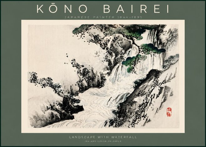 Kōno Bairei Landscape with Waterfall No2 - Juliste