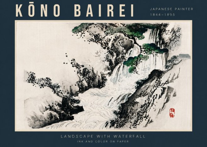Kōno Bairei Landscape with Waterfall No4 - Juliste