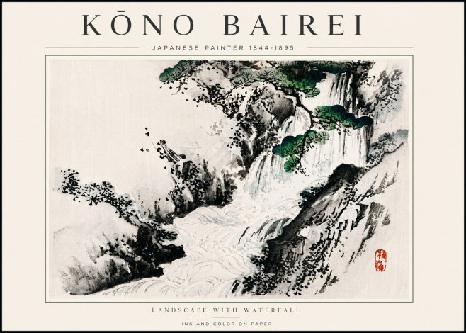 Kōno Bairei Landscape with Waterfall No6 - Juliste