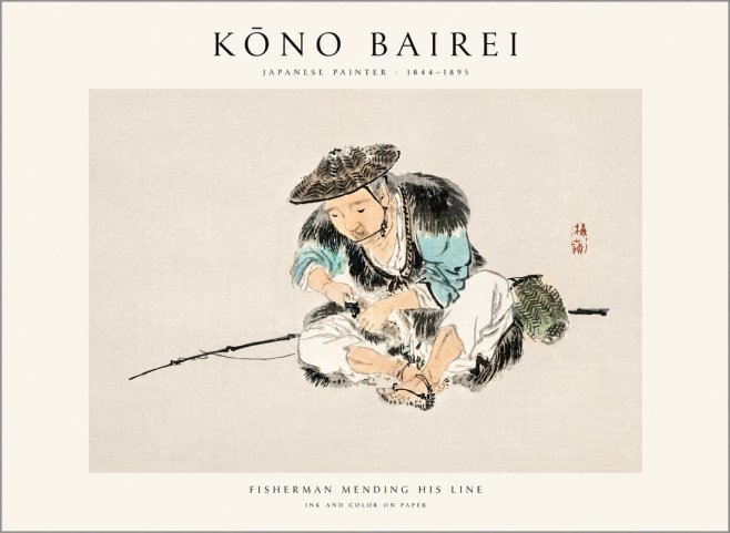 Kōno Bairei Fisherman Mending His Line No1 - Juliste