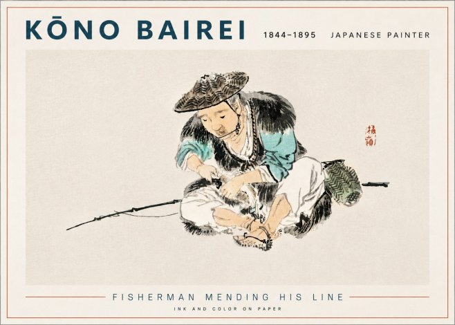 Kōno Bairei Fisherman Mending His Line No3 - Juliste