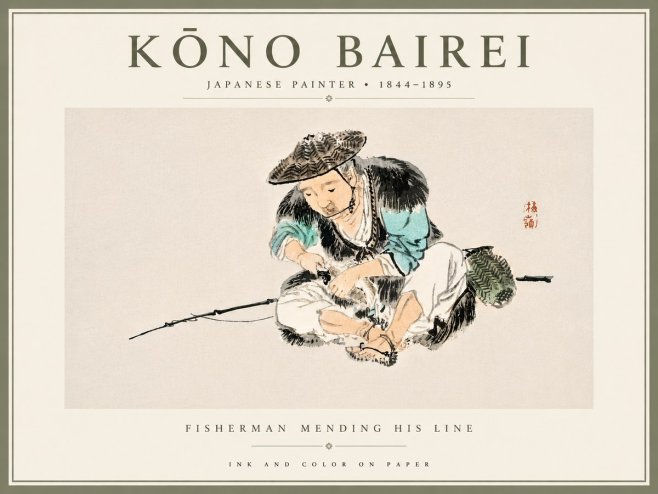 Kōno Bairei Fisherman Mending His Line No6 - Juliste