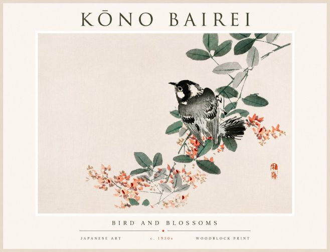 Kōno Bairei Bird and Blossoms No1 - Juliste
