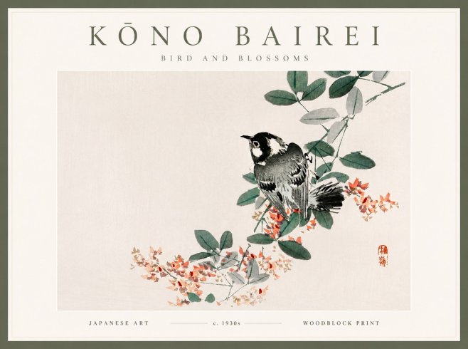 Kōno Bairei Bird and Blossoms No2 - Juliste