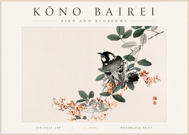Kōno Bairei Bird and Blossoms No5 - Juliste