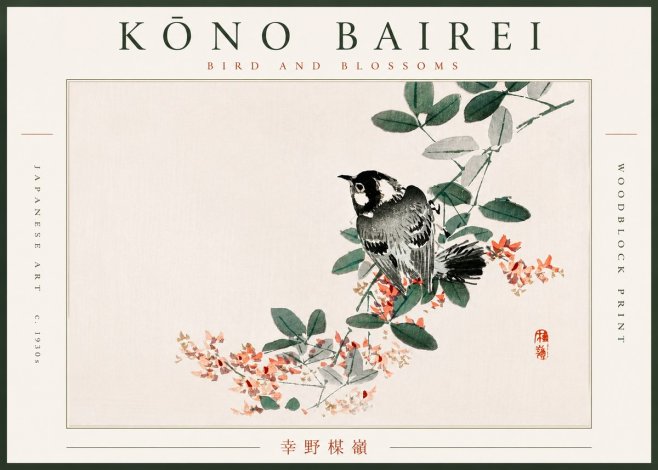 Kōno Bairei Bird and Blossoms No6 - Juliste