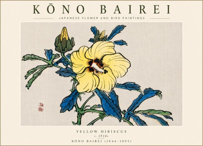 Kōno Bairei Yellow Hibiscus No4 - Juliste