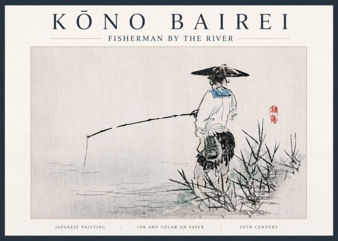 Kōno Bairei Fisherman by the River No3 - Juliste