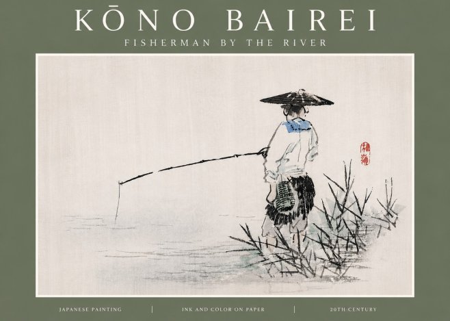 Kōno Bairei Fisherman by the River No5 - Juliste