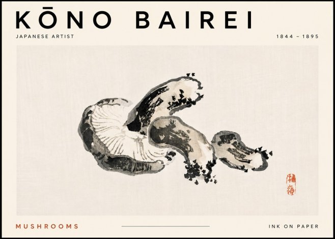 Kōno Bairei Mushrooms No5 - Juliste