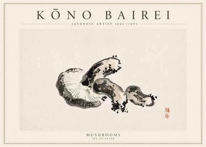 Kōno Bairei Mushrooms No6 - Juliste